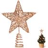 GXFCING Puntale per Albero di Natale, Piccola Punte Stella Champagne 3D Metallizzata Glitterata, Decorazione a Stella Albero di Natale, 15 x 12 cm (champagne, S)