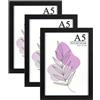 Baoee Cornice portafoto nera formato A5 con supporto, confezione da 3, cornice per foto con vetro acrilico, cornice per certificati, installabile a parete o con piedistallo autoportante