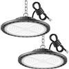 YIQIBRO Faretto UFO LED Interno Industriale 100W 2 Pezzi - 10000LM Lampada Plafoniera LED Darage con 11.8in Catena Metallica, Driver, 6500K IP65 Faro Faretto Industriale per Officina Capannoni
