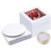 Aslanka Set di 5 scatoles per torte con cartone - Set di scatole per tortes (5 scatole + nastro per imballaggio da 45 m) - scatola per torte bianca con finestra, 20 cm x 20 cm x 20 cm - adatto per confezioni