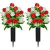 SIFOEL 2 pezzi fiori artificiali del cimitero con il vaso, fiori artificiali della tomba della rosa per la decorazione della lapide del cimitero (Red & White)