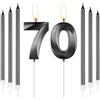 mciskin Set di candele per 70° compleanno in ossidiana, candela numero 70 con candele lunghe e sottili per torta, decorazioni per 70° compleanno per uomini e donne, candela nera in ossidiana