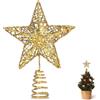 GXFCING Puntale per Albero di Natale, Piccola Punte Stella Dorata 3D Metallizzata Glitterata, Decorazione a Stella Albero di Natale, 15 x 12 cm (oro, S)