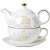 CHILDIKE Tea for One, set di teiera e tazza in porcellana, set da tè per uno, teiera floreale, set da tè con rosa dorata, regalo per donne