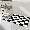 BLESWIN Tappetino Scolapiatti, 42 x 71 CM, Grande Tappetino a Scacchi per Angolo Caffè, Tappetino Sotto Macchina Caffe, Macchina per Caffè Espresso, Tappetino Scolapiatti Facile da Pulire, Nero e Bianco