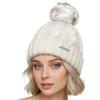Neverless Berretto da donna foderato con pompon in pelliccia, pelliccia sintetica, berretto invernale, crema, Taglia unica