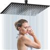 Moshiqgaol Soffione Doccia Grande a Pioggia Quadrato 12 Pollici (30x30 cm) in Acciaio Inossidabile 304 Cromato, Testa Doccia Anticalcare con 144 Ugelli, Regolazione 360°, Facile da Pulire e Montare(Nero)