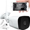 Retoo Telecamera di sorveglianza da esterno con 2Mpx e portata fino a 50m, telecamera con WiFi e risoluzione Full HD, telecamera da esterno con visione notturna, antenna 5dBi e zoom