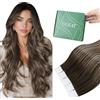 Ugeat Extension Capelli Veri Biadesive Balayage Castano Cenere, 50cm 20pz 50grammi, Extension Biadesivo Capelli Veri Castano Scuro Cenere, Remy Invisibili Lisci Tape in