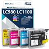 LCL Cartucce d'inchiostro Compatibile LC-1100 LC1100 LC1100BK LC-1100BK LC1100C LC1100M LC1100Y (1Nero 1Ciano 1Magenta 1Giallo) Sostituzione per Brother DCP-J140W 145C 165C 185C 195C 197 197C DCP373CW