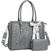 MOSISO Borsa Tote Laptop Donna,17-17,3 Pollici PU Pelle,Compatibile con MacBook,HP,Dell,Asus Notebook,Borsa Computer con Stampa Frontale Rilievo Ibisco Retro, Sciarpa Seta e Pochette,Grigio