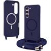 Bigcousin Magnetica Cover con Cordino per Samsung Galaxy S23 Plus,[Compatibile con MagSafe], Cover in Silicone, Regolabile Cordino da Collo Nylon Catena Collana Tracolla,Blu