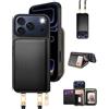 OCASE Custodia Portafoglio per iPhone 17 Pro, Custodia in Pelle con Cerniera, Porta Carte con Blocco RFID, con Tra Collo Regolabile Rimovibile, Protettiva Antiurto Cover per iPhone 17 Pro, Noir