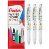 Pentel Energel BLN75 - Penna a sfera con inchiostro gel retrattile, 0,5 mm, 54% riciclata, inchiostro nero, confezione in forma di cuscino (confezione da 3, Bento)