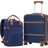 COOLIFE EasyJet Trolley Bagaglio a Mano 55x40x20 e Zaino da Imbarco 20L(40x25x20cm) Set di Valigie, Valigia Bagaglio a Mano, Chiusura a Combinazione Laterale con TSA (Blu Marrone, Set 2pzs)