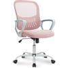 DUMOS Sedia da ufficio ergonomica, da scrivania con supporto lombare, girevole con bracciolo, sedia da computer, sedia da ufficio regolabile in altezza, adatta per ufficio e camera da letto (rosa)