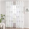MIULEE Tende per Interni Moderne 2 Pezzi 140x260 CM, Voile Tenda Finestra Interno Salotto, Tenda Trasparente con Ricami a Foglie Bianche e Naturale, Fantasia Tende Camera da Letto Soggiorno Occhielli