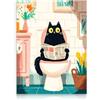 Dazzlewall Decor con Gatto Carino, Stampa d'Arte Gatto Nero Cartoon che Legge il Giornale sul Water Poster Animale per Bagno, 30x40 cm Senza Cornice
