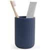 Autumnlife Portaspazzolino in ceramica, colore blu opaco, con struttura a strisce, 350 ml, rotondo, bicchiere da bagno e boccale per spazzolino da denti e dentifricio, Ø 7,7 x 11,5 cm