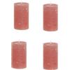 Chic Antique Macon - Set di 4 candele rustiche a pilastro anticate, 100% paraffina, lunga durata, H8/D5 cm, colore: lampone