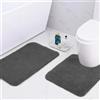 wyewye Tappeto da bagno in microfibra super spessa da 2 cm, super assorbente, 50 x 80 cm e 50 x 50 cm, a forma di U, grigio scuro