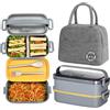 Haoh Bento Lunch Box Kit,1600ml 2 Etages Boite Repas avec Sac Isotherme Repas, Hermétique Boîtes Bento pour Pique Nique, Travail, Goûter, Ecole, Boîte à Lunch Micro Ondable(Gris)