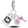 The Charmery Charm a forma di auto rosa in argento 925, compatibile con ciondoli Pandora, Trollbeads, Chamilia, Biagi e molti altri braccialetti con ciondoli del Regno Unito, piccolo, in metallo, senza pietre
