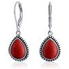 Bling Jewelry Boho Stile Occidentale Rosso Scuro Borgogna Stabilizzato Turchese Semi Prezioso A Forma Di Pera Teardrop Leva Indietro Orecchini A Goccia Per Le Donne Teen Ossidato .925 Sterling Silver