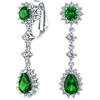 Bling Jewelry Vintage Style Bridal Simulazione Di Verde Smeraldo Dichiarazione Pave Crown Halo Cubic Zirconia AAA CZ Lunga Pendenti Goccia Ovale Lampadario Clip On Orecchini Per Donne Non-Pierced