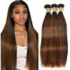 Evaxilc Straight Human Hair Bundles Capelli Umani Unprocessed P430 Highlight Brown Color Brazilian Virgin Hair Weave 3 Bundles Total 300g For Women 20 22 24 Inch