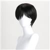 YuanYouTong Parrucca corta nera da uomo con frangia, capelli sintetici lisci naturali, per cosplay, costumi, festival musicali, feste e uso quotidiano