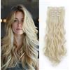 Dcbaboo Extension a Clip Capelli Mossi Sintetici 7PCS 50cm Posticci per Capelli Finti Lunghi Extension Capelli Ondulati Estensioni con Clip Naturale per Donna, Biondo candido