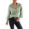 Generisch Maglione da donna con colletto con chiusura lampo - Troyer casual effetto a costine con maniche a palloncino · Moderno maglione a mezza zip per autunno e inverno, Stile/P02 verde, M