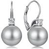 ZDaoBen Orecchini Perle Donnain Argento Sterling 925 Leverback Orecchini Pendenti Perla Zrconi Diamantati Perle Gioielli Regali per Donne 10 mm Perla grigio chiaro