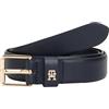 Tommy Hilfiger Donna Cintura Square 2,5 cm Go Cintura in Pelle, Blu (Space Blue), 90 cm