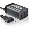 BKELHS USB C Charger Block 200W 6 Port GaN Fast Charging Station Hub for Laptop, iPad, iPhone 17 Pro Max Fast Charger Pixel DELL MacBook Pro/Air Galaxy S25 Steam Deck USB C 100W Adapter for Android