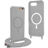 YFSYLL Magnetica Cover per iPhone SE (2022/2020) / iPhone 8/7 con Cordino,Compatibile con MagSafe,Silicone Case con Regolabile Cordino da Collo Nylon Catena Collana Tracolla - Grigio