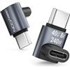 deleyCON Adattatore USB-C Angolato 90° (2 Pezzi) - 40 Gbps, 240W, 8K60Hz, USB 4.0, Corpo in Alluminio - Spina USB-C a Presa USB-C per Smartphone, Tablet, Laptop, MacBook, PS5, ecc.