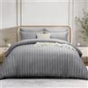 Simply Amelia Set copripiumino super king size, a righe, in raso, con federe, ultra morbido, ipoallergenico (grigio, 220 x 260 cm)