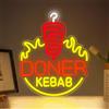 KADAFAGO Doner Kebab Insegna al neon colorata Shawarma LED Light Up Grill Bar BBQ Bar Kebab Restaurant Decorazione da parete per negozio di alimentari mediorientale bistrò carne fast food segno