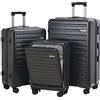 TydeCkare Set di Valigie da 3 pezzi 55/66/76 cm Trolley da Viaggio, 55 cm con Tasca Frontale, Bagaglio Rigido Leggero in ABS + PC, con Lucchetto TSA e 4 Ruote, Cerniera YKK, Nero