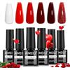 AIMEILI Kit Semipermanente Unghie Rosso 6 Colori Glitter Smalto Semipermanente Unghie UV LED Soak Off Smalti Gel Colorati Nail Art 5ml Kit 6-114