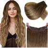 LaaVoo Extension Capelli Veri Con Filo, Balayage Marrone a Biondo Scuro, 35cm 80g, Capelli Remy Lisci, Morbidi e Setosi, per Sposa e Matrimonio, Colore 6-8-14