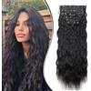 Dcbaboo Extension Capelli Clip Ricci Neri 50cm Extension a Clip Capelli Sintetici Mossi 6PCS Posticci per Capelli Finti Ondulati Lunghi Naturali