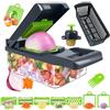 Adiwo 14 in 1 Taglia Verdure Manuale, Mandolina Affettatrice con Lame Intercambiabili, Spiralizzatore per Frutta e Verdure Aglio, Carote, Pomodori, Grattugia e Taglio Cubetti, Compatto per Cucina