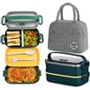 Haoh Lunch Box Kit, 1600ml Ermetico Porta Pranzo con Borsa Termica, Schiscetta Pranzo Microonde Contenitore Pranzo per Adulti Ufficio Picnic Scuola(Verde)
