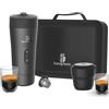 Handpresso Set auto | caffettiere da viaggio a batteria USB | capsule espresso o riutilizzabili caffè macinato | Valigetta compatta: caffettiere portatile - 2 tazze - pattumiera - cavo USB