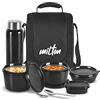 MILTON Pro Lunch Tiffin (3 contenitori interni in acciaio adatti al microonde, 180/320/450 ml, 1 chutney di plastica Dabba, 100 ml, 1 bottiglia Aqua Steel, 750 ml, cucchiaio e forchetta in acciaio)