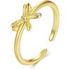 Qings Anello Fiocco 925 Argento Sterling Nodo a Fiocco Delicato Anello Aperto Regolabile Compleanno Natale Gioiello A Nastro Regali Per Donne Ragazze,Oro