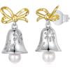Qings Orecchini a Campane per Natalizie 925 Argento Sterling Orecchini Pendenti Campanellini con Fiocco Dorato e Fiocco di Neve Regalo Gioiello per Donne Ragazze Figlia